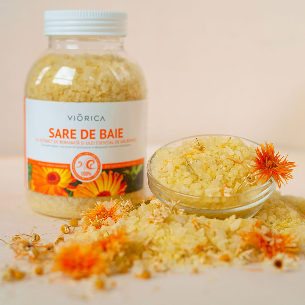 Sare de Baie cu Extract de Mușețel și Ulei Esențial de Gălbenele